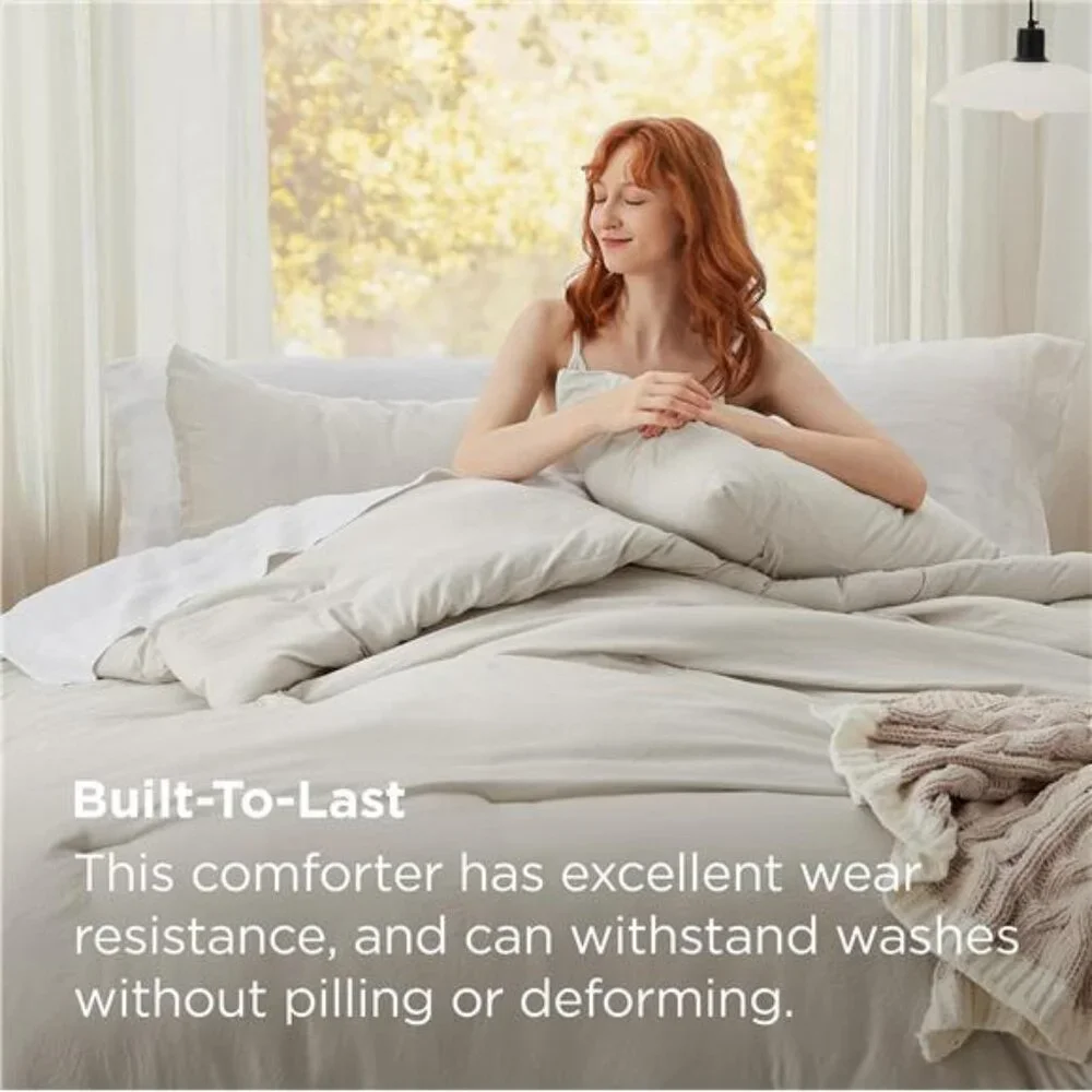 Bedsure King Size Comforter Set, Beige Soft Prewashed Bedding for All Seasons